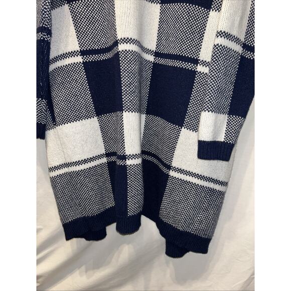 Ann Taylor Blue & White Plaid Open Front Duster Cardigan Wool Lagenlook Luxury - Picture 12 of 12